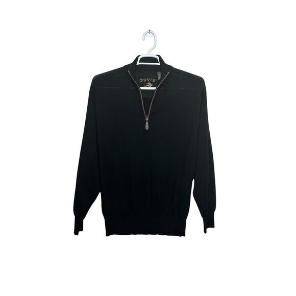 Orvis black wool long sleeves 1/4 Zip Pullover Sweater size Large - Picture 8 of 9